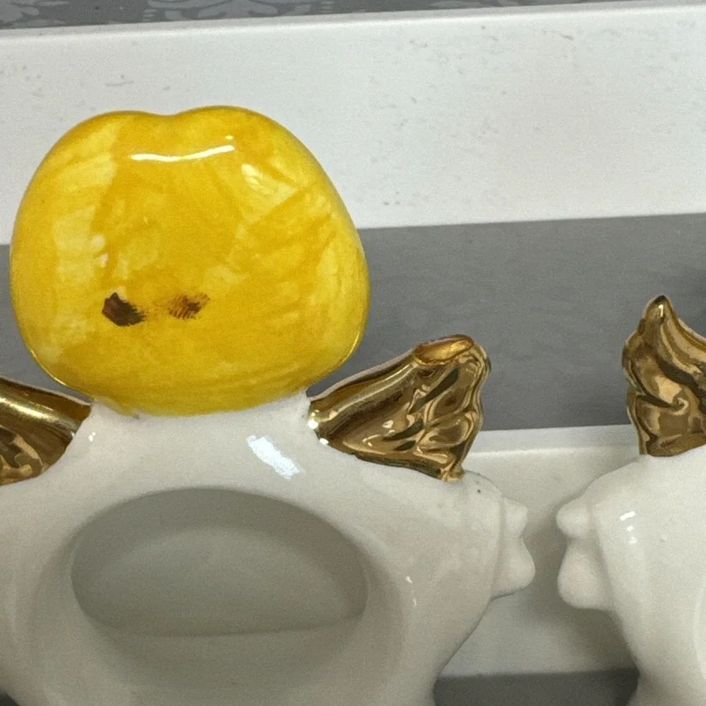 VTG Ceramic‎ Set 8 Standing Angel Napkin Holders Rings White Christmas Dinner